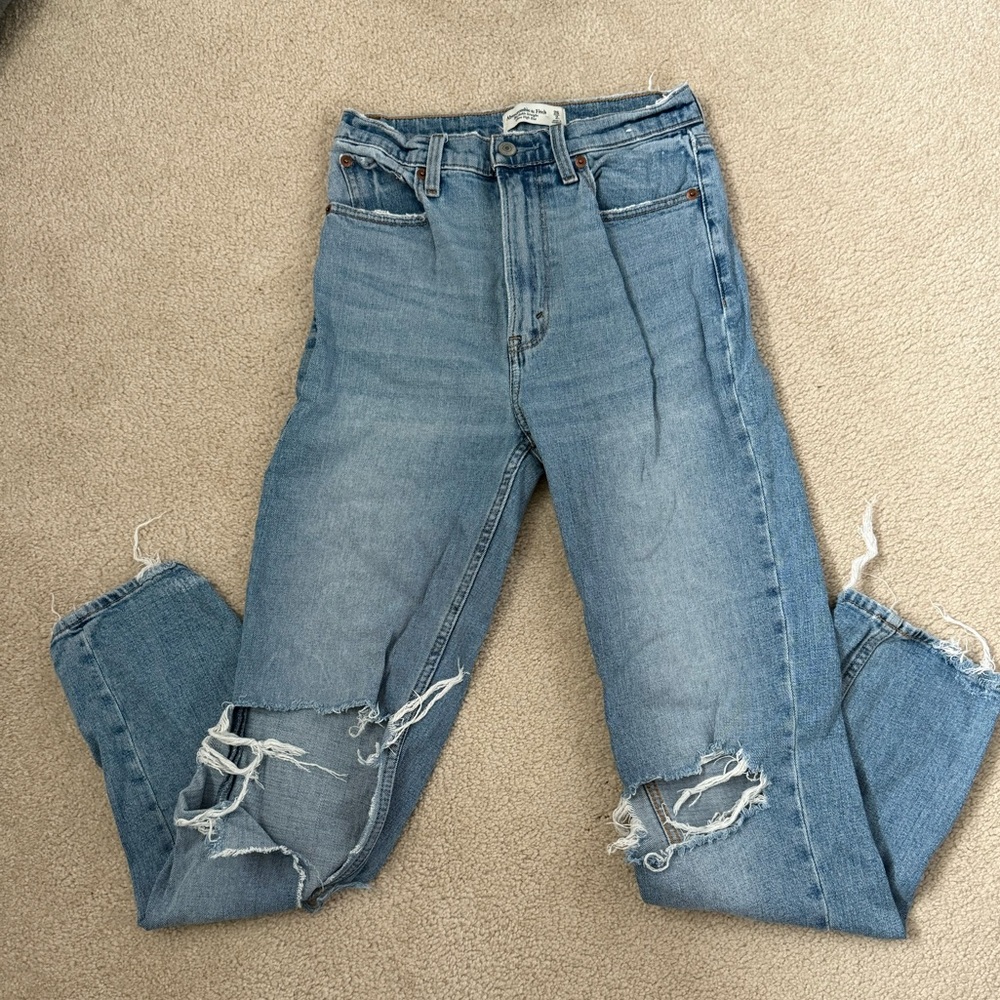 Abercrombie & Fitch Ripped Blue Straight Leg Jeans